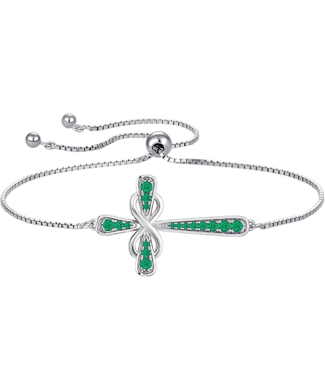 YL Cross Bracelet 925 Sterling Silver Infinity Sideways Link Bracelet Birthstone Jewelry for Women