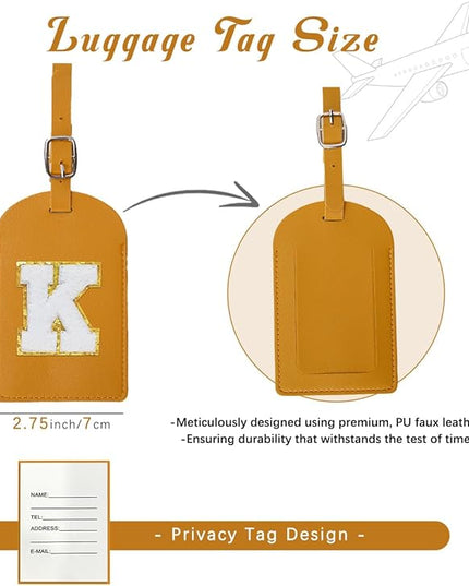 Initial Passport Cover Holder and Luggage tag Set,PU Leather Passport Case Travel Suitcase Tag with Letter Patch, Personalized Travel Luggage Accessories Gifts for Women Grils Teenage Ginger V