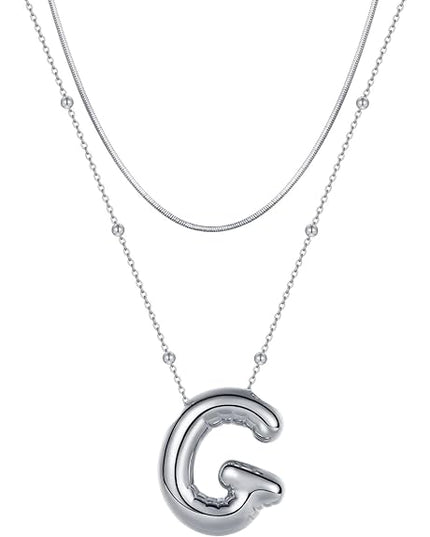 LUCA SMITH Initial Necklaces for Women, Dainty Balloon Bubble Letter, Name Letter Alphabet Pendant Layered Choker Chain Jewelry Gift