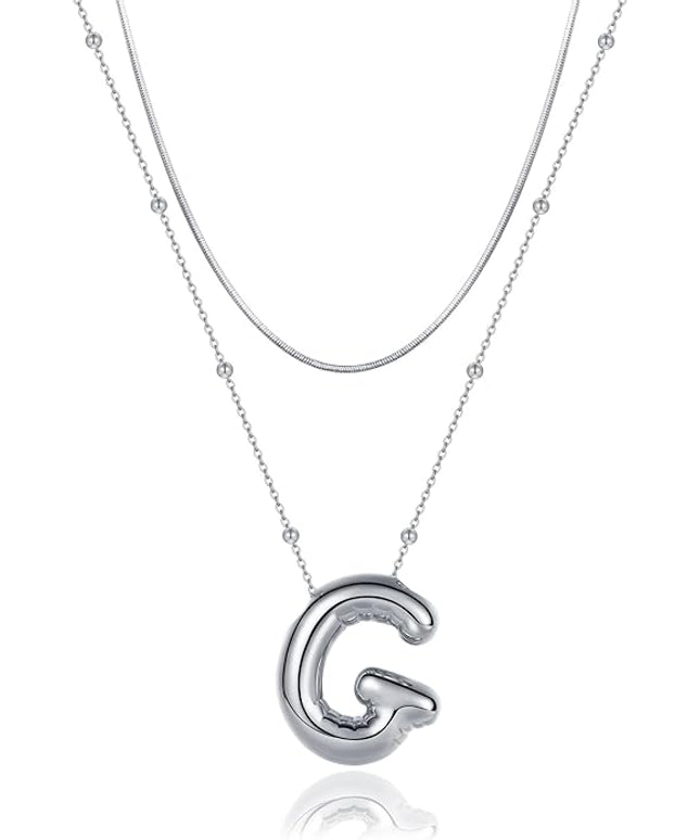 LUCA SMITH Initial Necklaces for Women, Dainty Balloon Bubble Letter, Name Letter Alphabet Pendant Layered Choker Chain Jewelry Gift