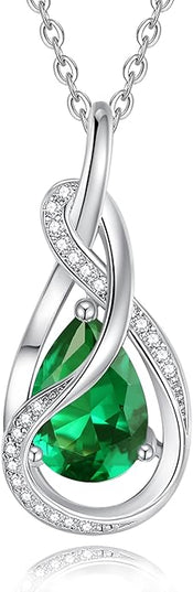 FANCIME TimelessTie Birthstone Necklace for Women White Gold Plated Sterling Silver Ribbon Design Jewelry Knot Pendant Fine Jewelry Gemstone Birthday Graduation Anniversary Christmas Gifts for Women Wife Mother Her