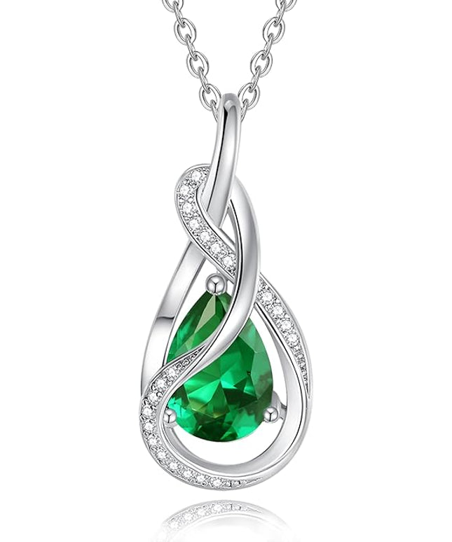 FANCIME TimelessTie Birthstone Necklace for Women White Gold Plated Sterling Silver Ribbon Design Jewelry Knot Pendant Fine Jewelry Gemstone Birthday Graduation Anniversary Christmas Gifts for Women Wife Mother Her