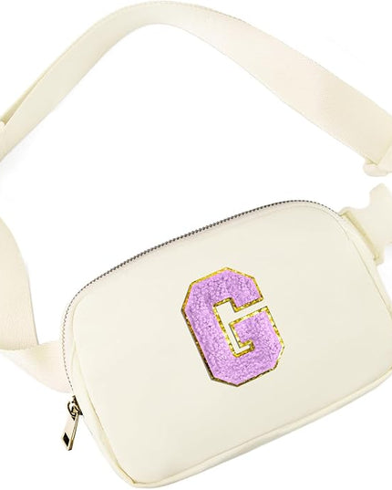 Gitus Gifts for 8 9 10 11 12 Year Old Girls Belt Bag Fanny Pack Crossbody Bags with Initial Letter Patch Cute Stuff Birthday Gifts for Teen Girls Women Personalized Trend Stuff (Ivory-G)