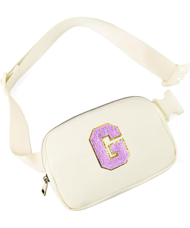 Gitus Gifts for 8 9 10 11 12 Year Old Girls Belt Bag Fanny Pack Crossbody Bags with Initial Letter Patch Cute Stuff Birthday Gifts for Teen Girls Women Personalized Trend Stuff (Ivory-G)