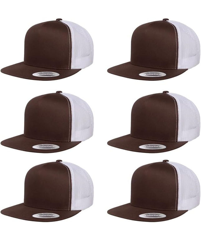 Yupoong 5-Panel YP Classic Trucker Cap | High Profile Flat Visor Snapback | OSFM | Bulk Packs Available