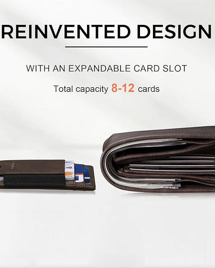 RUNBOX Slim Minimalist Wallet 8-12 Cards Front Pocket RFID Blocking Leather Small Thin Card Holder Wallets for Men and Women Gifts for Him