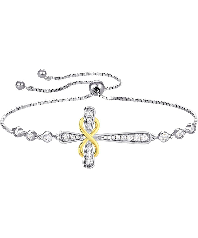 YL Cross Bracelet 925 Sterling Silver Infinity Sideways Link Bracelet Birthstone Jewelry for Women
