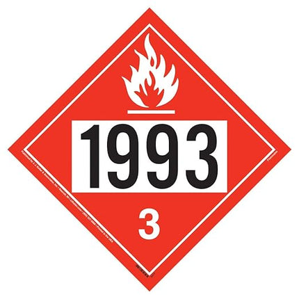 1993 Placard, Class 3 Flammable Liquid 25-pk. - 10.75" x 10.75" Permanent Self Adhesive Vinyl, DOT Hazmat Compliant, J. J. Keller & Associates, Inc.