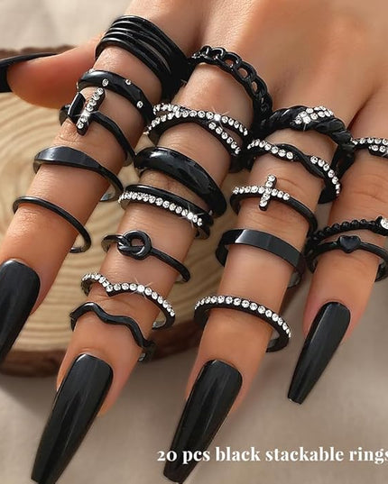 KISS WIFE Goldenen Silvery Black Kunckle Rings Set for Women, Dainty Simple Trendy Cute Stackable Finger Rings Pack, Perfect for Stacking Layering on Thumb and Knuckle, Mixed Size, Jewelry Gift