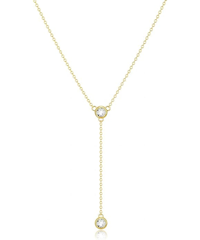 Tewiky Dainty 14k Gold Plated/Silver Cubic Zirconia Necklaces for Women, Simple CZ Jewelry Necklaces Trendy Gifts