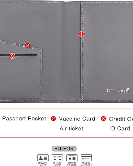 Deziliao Passport Wallet, Gray, Unisex, Faux Leather, Waterproof, Slim, Lightweight, RFID Blocking, 2-in-1 Design, with Document Slots, Credit Card Slots, SIM Card Slots