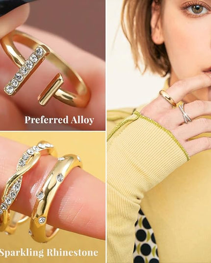 KISS WIFE Goldenen Silvery Black Kunckle Rings Set for Women, Dainty Simple Trendy Cute Stackable Finger Rings Pack, Perfect for Stacking Layering on Thumb and Knuckle, Mixed Size, Jewelry Gift