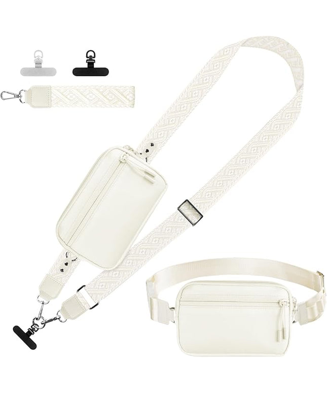 Phone Strap Crossbody, Clip and Go Strap for Phone with Wallet Crossbody, Adjustable Phone Lanyard Belt Strap with Detachable RFID Wristlet Wallet (XL-Cream)