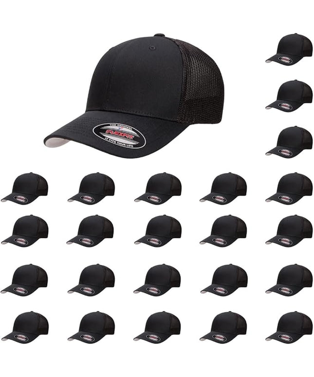 Flexfit 6511 Fitted Mid-Profile Stretchable Mesh Panels Trucker Cap | Bulk Pack Available