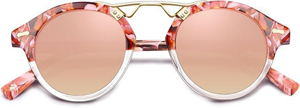 CARFIA Small Face Acetate Polarized Sunglasses for Women UV Protection, Retro Double Bridge Eyewears Metal Brow Round Sunnies