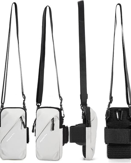 Phone Holder, Small Crossbody Shoulder Holsters Bag with Arm Band, Fits iPhone and Android, Use for Running, Walking, Hiking & Biking (6.7 Inches, Grayish White)