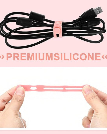 42 Pcs Silicone Cable Ties Reusable Cord Straps Multipurpose Elastic Cable Organizer for Bundling Fastening Earphone Phone Charger Home Office School (Pink,3.15 Inch)