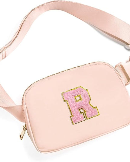 Gitus 6 7 8 9 10 Year Old Girl Gifts Belt Bag Fanny Pack Crossbody Bags with Initial Letter Patch Things for Teen Girls Easter Gifts for Girls Travel Essentials（Coral Pink-R）