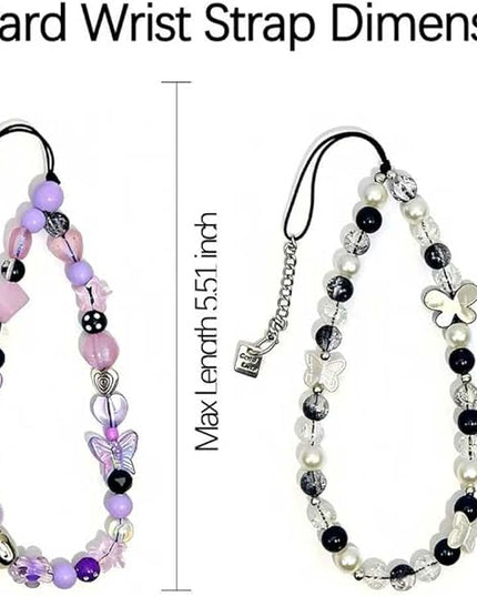 2-Pack Beaded Phone Charm Wrist Straps – Crystal Gemstone Wristlets for Phone, Keys, Wallet & ID Badge