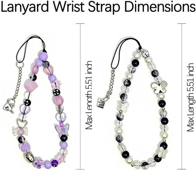 2-Pack Beaded Phone Charm Wrist Straps – Crystal Gemstone Wristlets for Phone, Keys, Wallet & ID Badge
