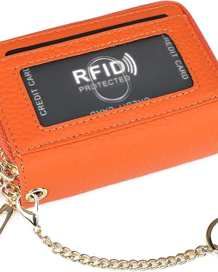 imeetu RFID Credit Card Holder, Small Leather Zipper Card Case Wallet for Women