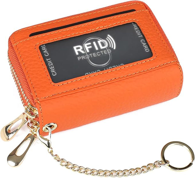 imeetu RFID Credit Card Holder, Small Leather Zipper Card Case Wallet for Women