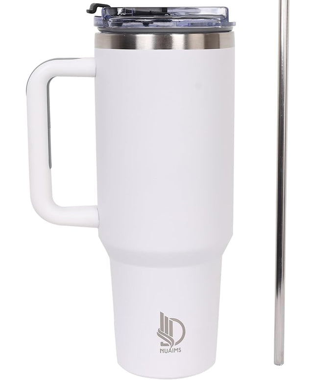40oz Insulated Tumbler with Handle, Leakproof Straw Lid & Carry Handle - Double Wall Vacuum Insulation Keeps Ice 24 Hours, BPA Free Stainless Steel Water Bottle (Grayish)