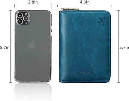 Passport Holder for Travel Women and Men RFID Passport Holder with Card Slots Holder Passport Case Passport cover Passport Wallet Travel Essentials and Accessories (Short Zipper, SZ-Blue)