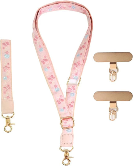 LEMEDE Phone Charm Lanyard, Gold Buckle Adjustable Crossbody and Wrist Strap with 2pcs 360-Degree Rotatable Phone Pad