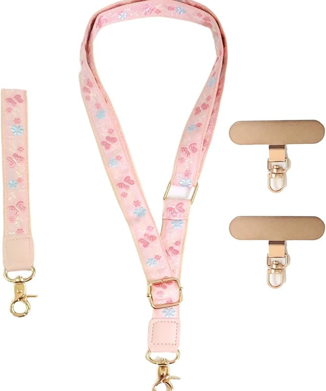 LEMEDE Phone Charm Lanyard, Gold Buckle Adjustable Crossbody and Wrist Strap with 2pcs 360-Degree Rotatable Phone Pad