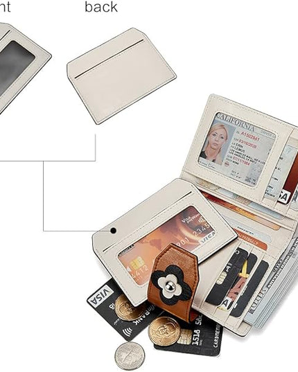 BOSTANTEN Women Leather Wallet RFID Blocking Small Bifold Zipper Pocket Wallet Card Case Purse with ID Window