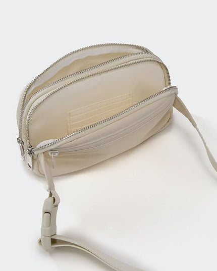 Pander Everywhere Belt Bag for Women, 5 Zipper Pockets Nylon Crossbody Fanny Pack Purse (White Opal)