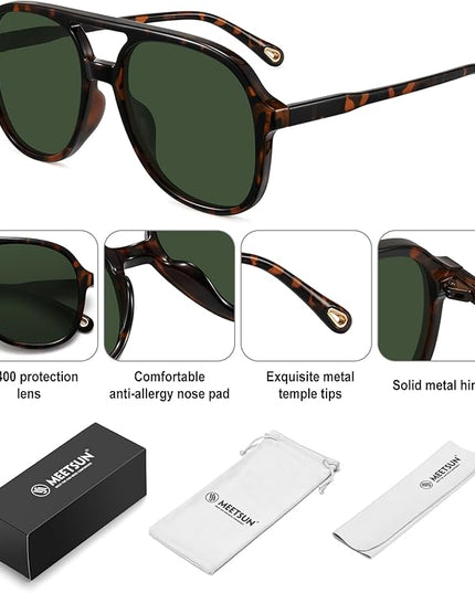 MEETSUN Retro Oversized Aviator Sunglasses for Women Men Trendy 70s 80s Vintage Square Aviators 3 Pack UV400