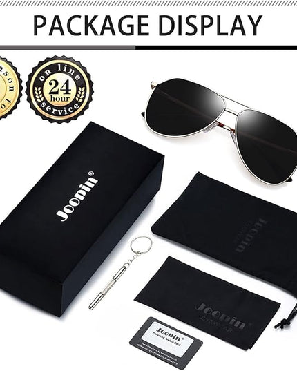 Joopin Polarized Metal Aviation Sunglasses Men, Classic Military Sun Glasses Women, Rectangle Shades UV400 Protection Costume