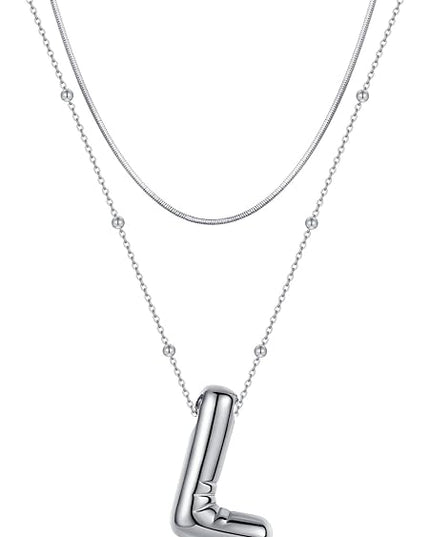 LUCA SMITH Initial Necklaces for Women, Dainty Balloon Bubble Letter, Name Letter Alphabet Pendant Layered Choker Chain Jewelry Gift