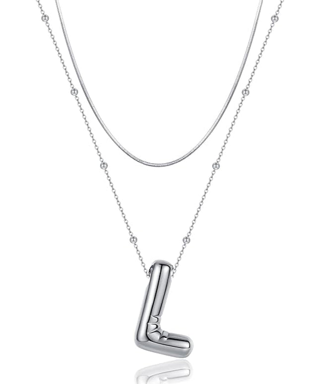 LUCA SMITH Initial Necklaces for Women, Dainty Balloon Bubble Letter, Name Letter Alphabet Pendant Layered Choker Chain Jewelry Gift