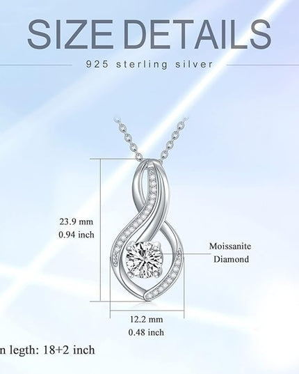 ZBA Natural Diamond Infinity Necklace for Women, 14K White Gold Plated Sterling Silver Diamond Eternal inifnity Pendant Necklaces Jewelry, Birthday Christmas Gifts for Mom Her Wife(Color F-G/Clarity I1-I2)