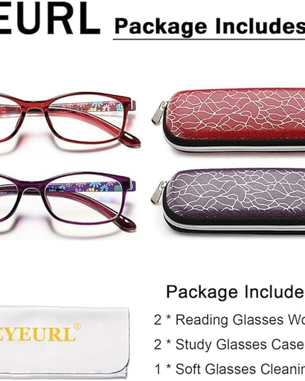 EYEURL Lightweight Flexible Reading Glasses for Women -2 Pack Blue Light Blocking Computer Readers +2.75 Magnification TR90 Eyeglasses and Hard Case