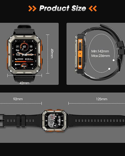 Military Smart Watch for Men (Answer/Make Call), 10 ATM Waterproof Outdoor Sports Fitness Tracker with, Blood Pressure, Heart Rate, Sleep Monitor, Rugged Tactical Smartwatch for Android and iPhone