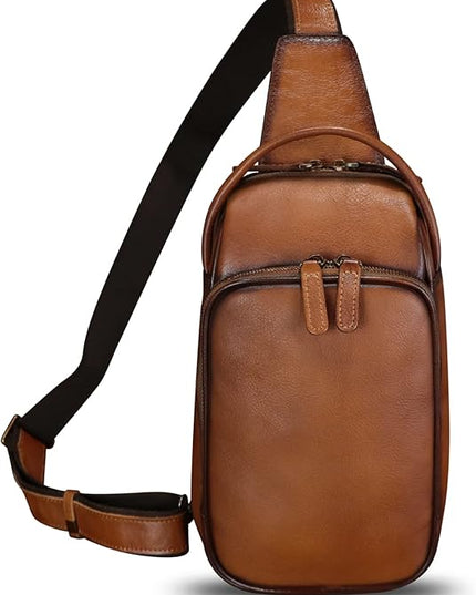 Genuine Leather Sling Bag Retro Crossbody Backpack Handmade Chest Shoulder Hiking Daypack Fanny Purse