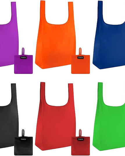 Masirs Reusable Grocery Bag (6-PACK | COLORS) - Reusable Ripstop Bags - Large, Strong Eco Friendly Bags - Foldable Shopping Bag - For Kitchen, Grocery & More - Packable Shopping Bag