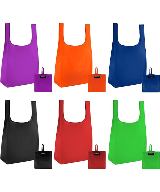 Masirs Reusable Grocery Bag (6-PACK | COLORS) - Reusable Ripstop Bags - Large, Strong Eco Friendly Bags - Foldable Shopping Bag - For Kitchen, Grocery & More - Packable Shopping Bag