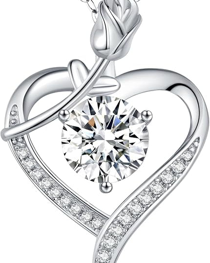 Rose Heart Pendant Necklace for Wife Moissanite Lab-Created Gem Jewelry for Women I Love You Wedding Anniversary Birthday Christmas Valentines Engagements Mothers Day for Her Girlfriend Mom Daughter