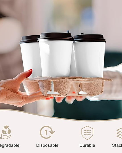 Coffee Cup Holder Disposable Cup Holder Tray, Four Cup Carrier Tray 50 Pack,Biodegradable, Eco-Friendly Drink Carrier For Delivery Of Hot Or Cold Drinks(Four-cup size tray)