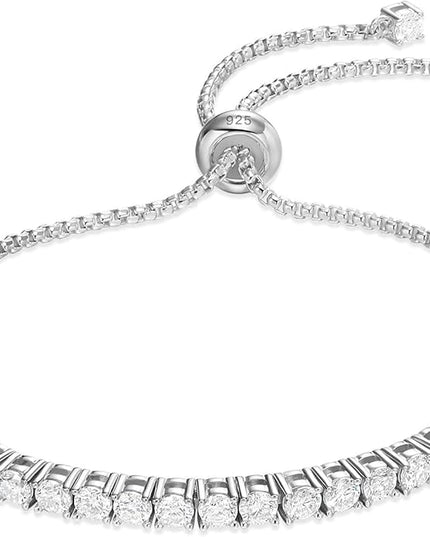 LOVE&LOVE Moissanite Tennis Bracelet for Women, Adjustable 18K Gold Plated 925 Sterling Silver Bracelet, 3/4mm D VVS1 Round Cut, Luxury Jewelry Gift for Wife Mom Girlfriend Birthday Anniversary
