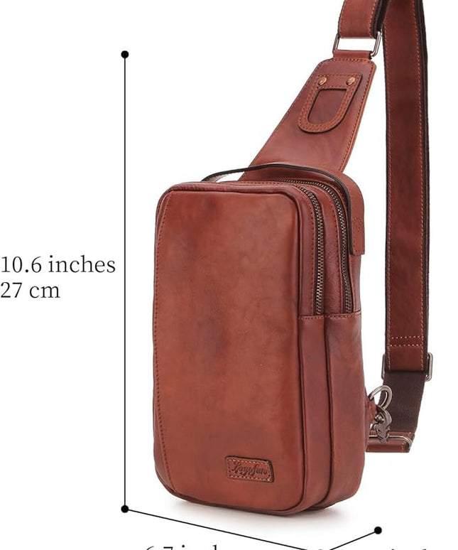 Genuine Leather Sling Bag for Men and Women Chest Bag Purse Crossbody Shoulder Bags Backpack Hiking Backpack Daypack (Brown)
