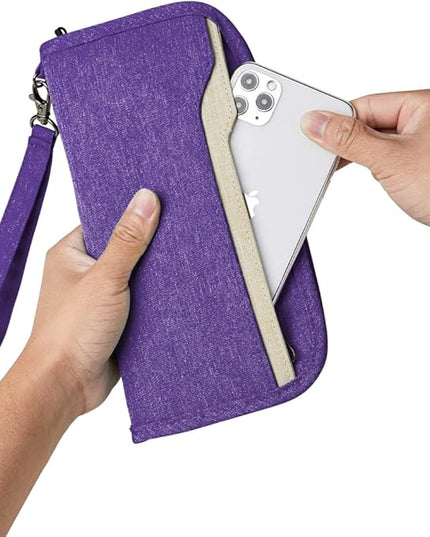 ZOPPEN Passport Holder Family RFID Passport Wallet, Passport Holder Women/Men, Travel Wallet Documents Organizer Zipper Case with Removable Wristlet Strap, Travel Essentials for Flying
