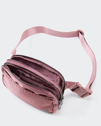 Pander Everywhere Belt Bag for Women, 5 Zipper Pockets Nylon Crossbody Fanny Pack Purse (Dune Pink)