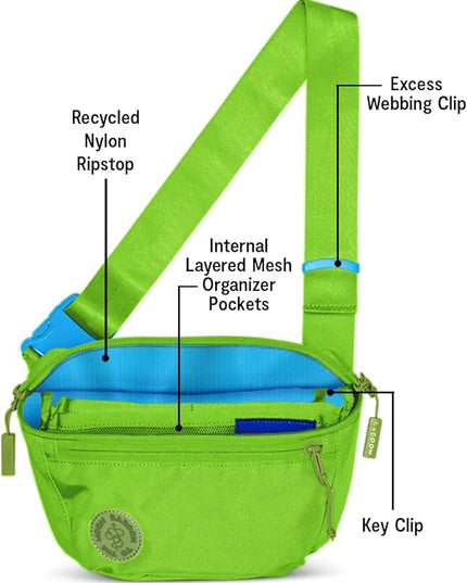 Baboon to the Moon Fanny Pack Full Size 3L Water Repellent Waist Bags Crossbody Belt Bag Lightweight Travel Everyday Bag for Men Women, Lime Breeze