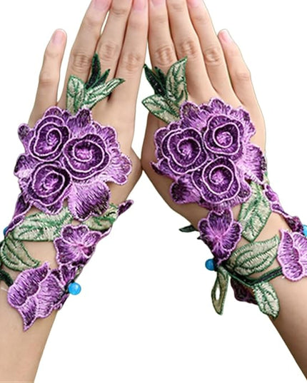 Specell Embroidered Flowers Lace Fingerless Gloves - for Bridal Wedding Cocktail Tea Party Evening Prom Costumes Cosplay